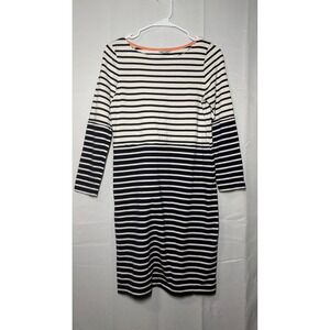 Boden T-shirt Dress 4L Navy White Striped Long Sleeve Cotton Knee Length